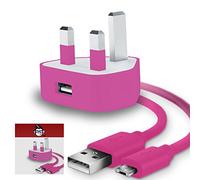 IWIO 3 Pin UK USB Mains Charger Adapter 1000 mAh / 1 AMPwith USB 2.0 Micro USB Sync and Charge Cable 1 Meter compatible with Samsung Galaxy A6 + Plus 2018 - PINK