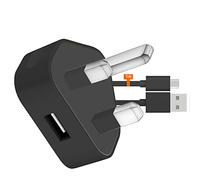 IWIO 3 Pin UK USB Mains Charger Adapter 1000 mAh / 1 AMPwith USB 2.0 Micro USB Sync and Charge Cable 1 Meter compatible with MobiWire Ayasha MT6261M - BLACK