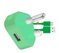 IWIO 3 Pin UK USB Mains Charger Adapter 1000 mAh / 1 AMPwith USB 2.0 Micro USB Sync and Charge Cable 1 Meter compatible with LG K8 2017 - GREEN