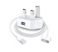 IWIO Mains 3-Pin UK Plug USB 1AMP & USB Charger compatible with Apple iPhone 3G/3GS/4/4s, iPad 1/2/3, Touch 1/2/3/4, Classic, Nano 1/2/3/4/5/6 - WHITE
