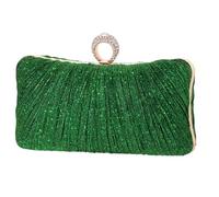 iWISH Womens Golden Glitter Clutch Purse Pleated Evening Bag for Bridal Wedding Party with Rhinestone Ring, Green