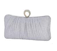 iWISH Womens Pleated Clutch Purse Bride Wedding Party Rhinestone Ring, silver, Small