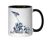 Iwo Jima American Soldiers Raising A Flag Ceramic Tea Coffee Mug Black