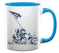 Iwo Jima American Soldiers Raising A Flag Ceramic Tea Coffee Mug Light Blue