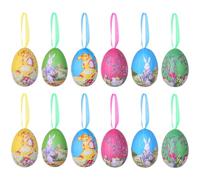 iwobi 12pcs Easter Eggs,Hanging Tree Ornament Colorful,Vintage Paper Mache,Egg Hanging Ornaments Easter Tree Crafts Party Supplies For Easter Party Decoration