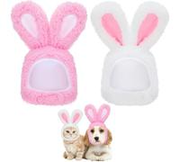 iwobi 2 Pieces Rabbit Ear Cats,Plush Bunny Ears,Headwear Hat,Puppy Rabbit Headband Ear Hats,Pet Cap For Kitten Puppy Party Costume Accessory(White+Pink)