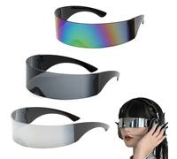 iwobi 3 Pairs Of Alien Glasses,Futuristic Space Glasses,Cool Sunglasses,Cyberpunk Glasses,Fun Glasses For Cosplay,For Kids And Adult(Silver)