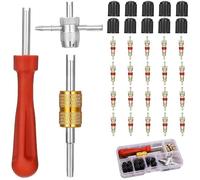 iwobi 4 In 1 Tyre Valve Repair Kit,33pcs Tyre Valve Core Removal Tool,Double And Single Head Valve Core Remover,4-Way Valve Tool And10 Tire Valve Caps
