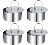 iwobi 4 Pcs Mini Cake Ring,Cake Circle Set,Baking Tools with Pusher Round Mousse Rings,Stainless Steel Cooking Ring 8cm Diameter