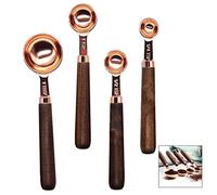 iwobi 4-Piece Stainless Steel Measuring Spoon Set with Walnut Handle, Copper Plated Spoons for Baking Cooking, Brown