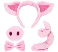 iwobi 4pcs Pig Costume Set,Pink Pig Ears Headband Pig Nose,Tail And Bow Tie,Fancy Dress Costume Kit For Kids Halloween Party,Girl Costume Accessories