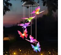 iwobi Butterfly Wind Chimes,Spinner Color Changing Garden Lamp,With Solar Led Lights,Best Gifts For Mom Grandma Women Mothers,Purple Mix Yellow Butterfly Solar Wind Chimes