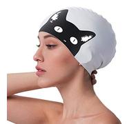 iwobi Cartoon Cat Swimming Cap for Men Women Ladies Adult,Waterproof Silicone Swimming Hat
