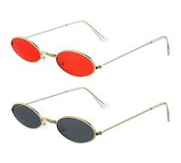 iwobi Retro Oval Sunglasses,2 Pairs Slim Oval Sun Glasses Metal Frame Uv400 Protection,90’S Round Vintage Frame For Women Men