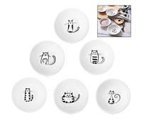 iwobi Set of 6 Cat Ceramic Side Sauce Dish,Sushi Soy Dipping Bowl Porcelain Snack Serving Dishes(White)