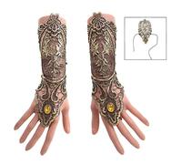 iWobi Women Retro Lace Fingerless Gothic Floral Lace Long Gloves Steampunk Style Wristband Ring Vintage Beaded Handmade Lace Up Gloves