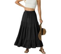 IWOLLENCE Black Maxi Skirts for Women UK Long Ladies Elasticated Waist A Line Flowy Two Side Pockets with Drawstring Lightweight and Breathable(Black, L)