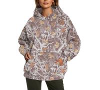 IWOLLENCE Camo Hoodie Womens Oversized Fleece Hoodies for Women UK Ladies Sweatshirts Fashion Tree Leaf Graphic Pullover Tops (Tan Branch Maple, XL)