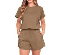 IWOLLENCE Co Ord Sets for Women 2 Piece Outfits Elegant Loose Fit Women's Summer Set with Pockets and Split Hem (Dark Khaki, S)