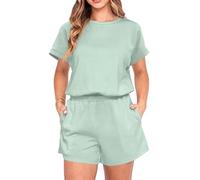 IWOLLENCE Co Ord Sets for Women 2 Piece Outfits Elegant Loose Fit Women's Summer Set with Pockets and Split Hem (Gray Green, XXL)