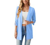 IWOLLENCE Ladies Summer Cardigan Open Front 3/4 Sleeve with Criss-Cross Detail Lightweight Wrinkle-Free Womens Beach Cover Up (Blue, L)