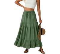 IWOLLENCE Maxi Green Skirts for Women UK Long Ladies Elasticated Waist A Line Flowy Two Side Pockets with Drawstring Lightweight and Breathable(Army Green, M)