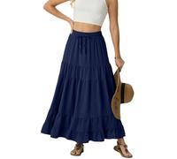 IWOLLENCE Maxi Skirts for Women UK Long Ladies Elasticated Waist A Line Flowy Two Side Pockets with Drawstring Lightweight and Breathable(Navy Blue, L)