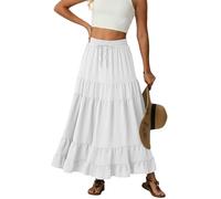 IWOLLENCE Maxi Skirts for Women UK Long White Ladies Elasticated Waist A Line Flowy Two Side Pockets with Drawstring Lightweight and Breathable(Pearl White, M)