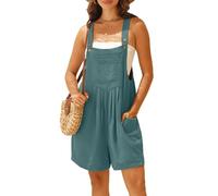 IWOLLENCE Short Dungarees For Women UK Adjustable Shoulder Straps Sleeveless Rompers with Front Pocket Maternity Jumpsuit (Gray Blue, XL)