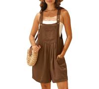 IWOLLENCE Short Dungarees For Women UK Adjustable Shoulder Straps Sleeveless Rompers with Front Pocket Maternity Jumpsuit (Brown, XL)