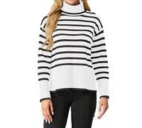IWOLLENCE Turtleneck Jumper Women Ribbed Knit Polo Roll Neck Tops for Women Crochet Sweaters with Slit (White with Black Stripe, XL)