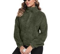 IWOLLENCE Womens Fleece Sweatshirts Sherpa Teddy Fleece Jumper Half Zip Borg Fleece Women Winter Clothes with Kangaroo Pocket Casual Warm Jacket (Army Green, L)
