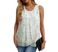IWOLLENCE Womens Summer Vests Tops Blouses Chiffon Sleeveless Round Neck Lining Casual Shirts Flowy Floral Ladies Tank Tops for Women UK (White Dream Point XL)