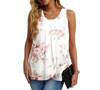 IWOLLENCE Womens Summer Vests Tops Blouses Chiffon Sleeveless Round Neck Lining Casual Shirts Flowy Floral Ladies Tank Tops for Women UK (Peach White M)