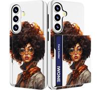 IWONE Compatible with Galaxy S26 Case with Card Holder Cute Shockproof Drop Protection Phone Wallet Slot Cover Cases for Women - Black American African Woman