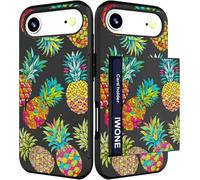 IWONE Compatible with Iphonecard Air Case with Card Holder Cute Shockproof Drop Protection Phone Wallet Slot Cover Cases for Women - Green Pineapples Fruits Exotic