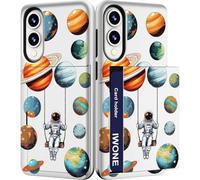 IWONE Compatible with Samsung Galaxy S25 Edge Case Cute with Card Holder/Shockproof Slot Wallet Phone Cover for Women - Astronaut Space Planets Spaceman Cosmo Galaxy