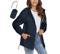 iWoo Rain Coats For Women Waterproof Jackets Thin Outdoor Summer Rain Jacket Lightweight Raincoat Navy Blue M
