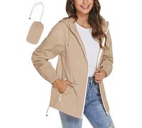 iWoo Waterproof Jackets Women Raincoat Ladies Packaway Lightweight Jackets Summer Hooded Rain Jackets Khaki M