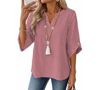 iWoo Womens Tops 3/4 Sleeves Blouses V-Neck Casual Loose Fit Tunic Ladies