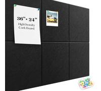 IwoodUS Large Black Felt Wall Tiles, 36"x24", 6 Pack High Density Cork Backed Bulletin Board with Removable Adhesive Tabs and Push Pins