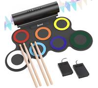 IWORD Electronic Drum Set, Roll Up Drum Practice Pad Midi Drum Kit with Headphone Jack Built-in Speaker Drum Pedals Drum Sticks 10 Hours Playtime,Great Holiday Birthday Gift for Kids (Colorful)