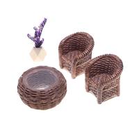 IWOWHERO 1 Set Miniature Wicker Furniture for Dollhouse Dining Table Chairs Tiny Accessory for Creative Play Realistic Design Lightweight Dollhouse Decoration