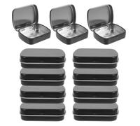 IWOWHERO 10pcs Mini Portable Tin Boxes Small Candy Container Storage Case for Earrings Jewelry Beads Party Favors Travel Essential Compact Organizer with Hinged Matte Black Lid