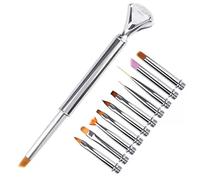 IWOWHERO 10pcs Nail Art Brush Set with Replaceable Diamond Tips Silver Professional Nail Painting Pen Kit for Gel and Manicure Drawing Tools
