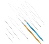IWOWHERO 12pcs Hair Extension Accessory Set with Stainless Steel Beaded Threader Hooks Gold and Blue Handle Crochet Needles for Hair Beader Loop Needle and Dreadlock Braiding Tools Suitable