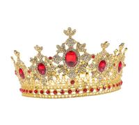 IWOWHERO 1Pc Elegant Bride Crown with Rhinestone Inlays Gold and Red Alloy Headdress for Wedding Celebrations Unique Round Shape Photography Accessory for Women