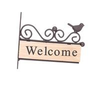 IWOWHERO 1pc Rural Style Iron Art Wooden Welcome Sign Board with Bird Pattern for Door Wall Decoration for Home and Garden Decor Hanging Pendant