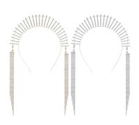 IWOWHERO 2 Pcs Rhinestone Tassel Goddess Headpieces Wedding Crown Tiara Headbands for Women Bridal Hair Accessories Gold and Silver