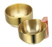 IWOWHERO 2 Pcs Stainless Steel Anti-scalding Bowl Double Layer Insulated Ramen Bowl Stainless Steel Korean Golden